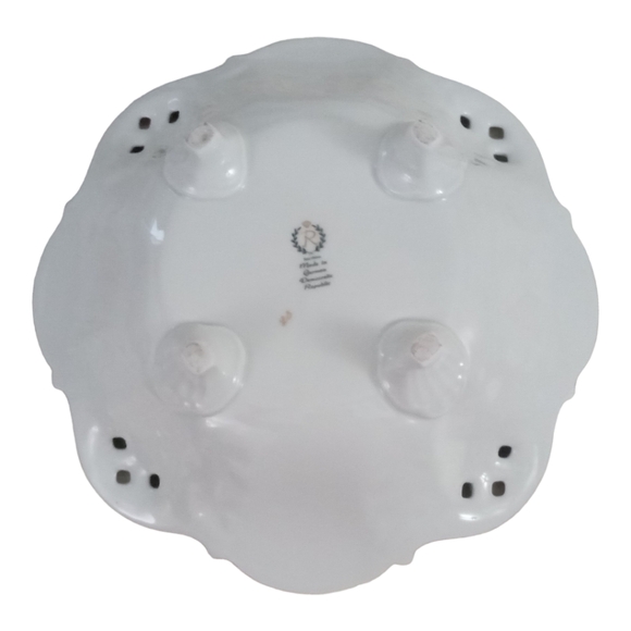 Reichenbach Bone China Bowl Footed 11" White Floral Gold Trim Germany GDR VTG - Picture 8 of 9